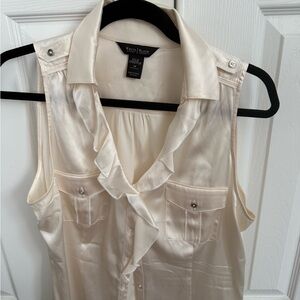White House Black Market Silk Stretch Sleeveless Blouse Button Down Cream 14
